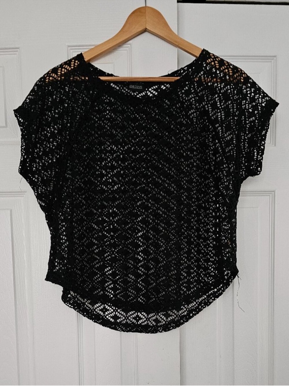 Black Crochet Knit Short Sleeve Top - Unknown Brand